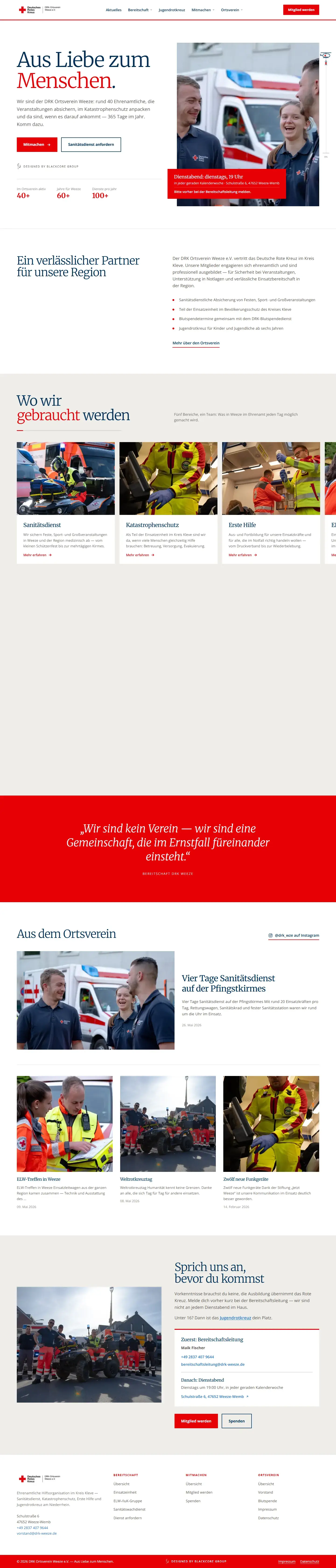 Website von DRK Ortsverein Weeze e.V., Hilfsorganisation in Weeze, gestaltet von der BlackCore Group