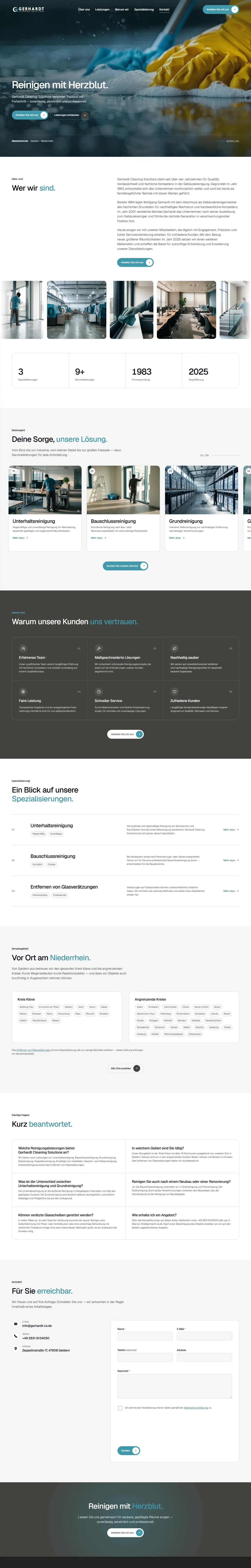 Website von Gerhardt Cleaning Solutions, Gebäudereinigung in Geldern, gestaltet von der BlackCore Group