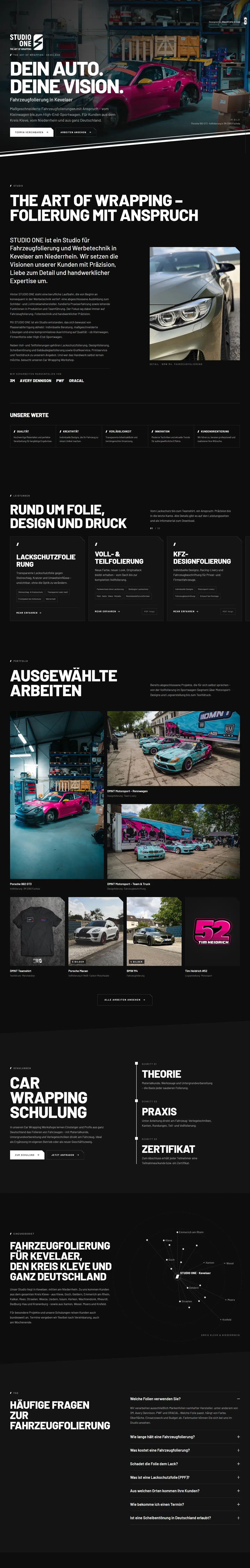 Website von STUDIO ONE, Fahrzeugfolierung in Kevelaer, gestaltet von der BlackCore Group